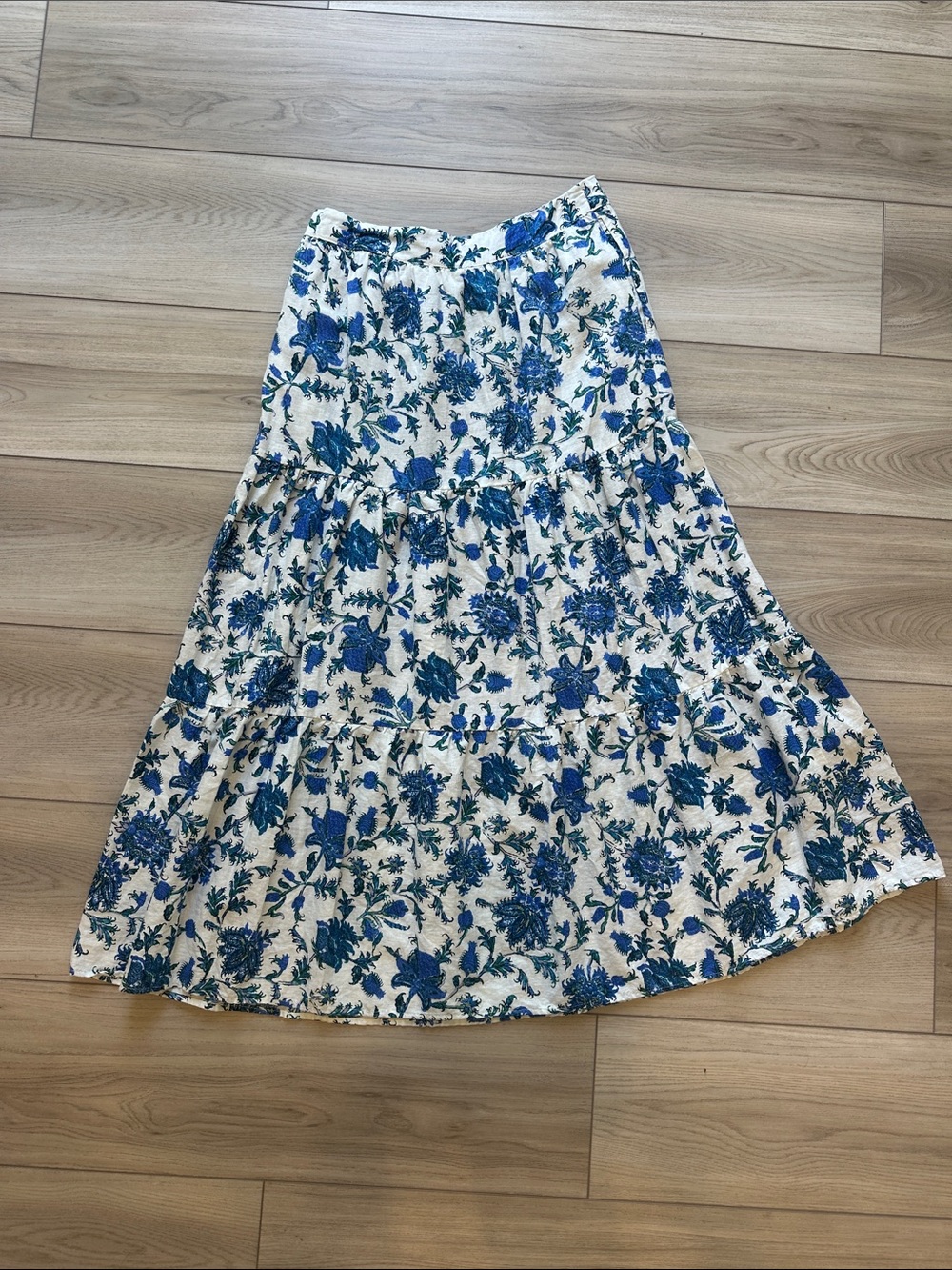 Nicole Miller White Maxi Skirt with Blue Floral Print